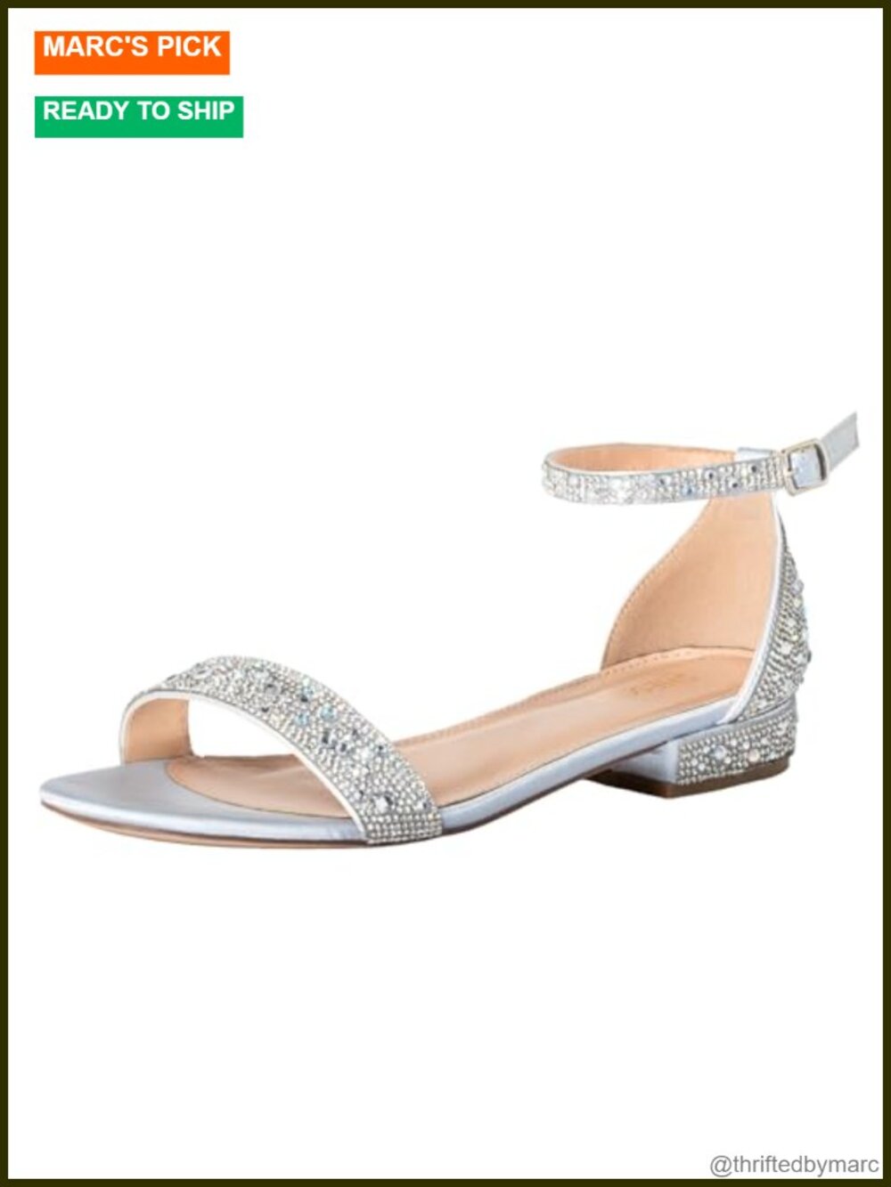 Wide Width Rhinestone Flat Sandals Sparkly Glitter Dressy Comfort